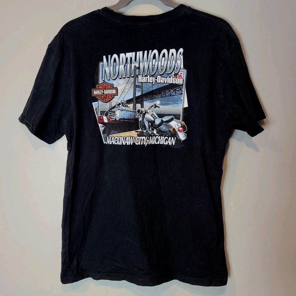 Harley Davidson Coast Guard 2000s T Shirt Size XL Mackinaw City,‎ MI Black Y2K - Picture 6 of 8